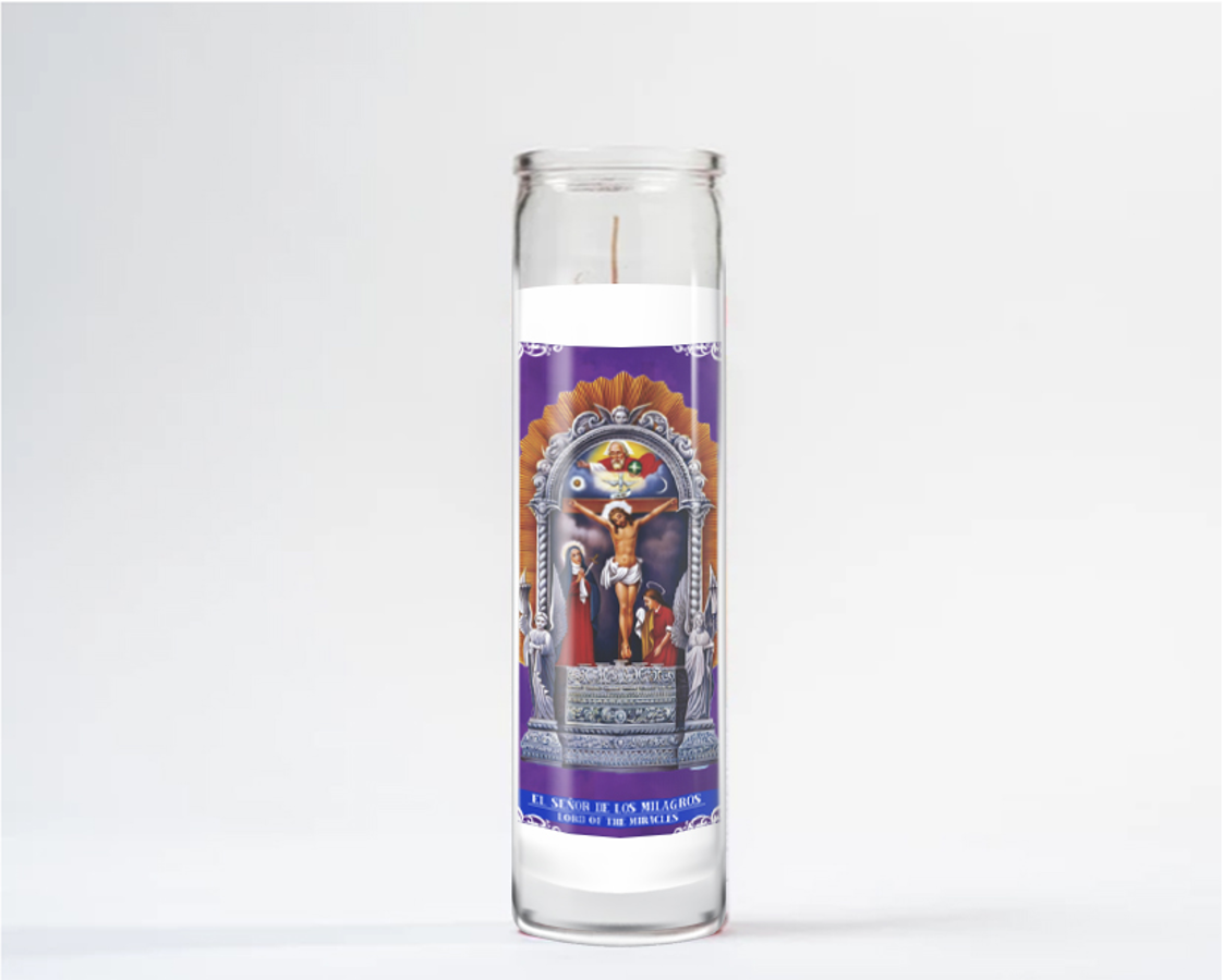 Zafiro Glass Jar Candle 8" Lord of the Miracles