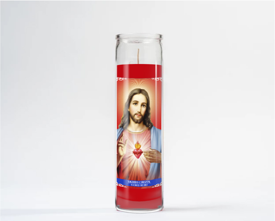 Zafiro Glass Jar Candle 8" Sacred Heart