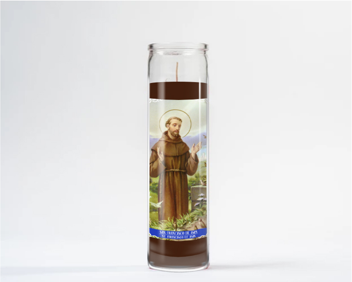Zafiro Glass Jar Candle 8" Saint Francis of Assisi