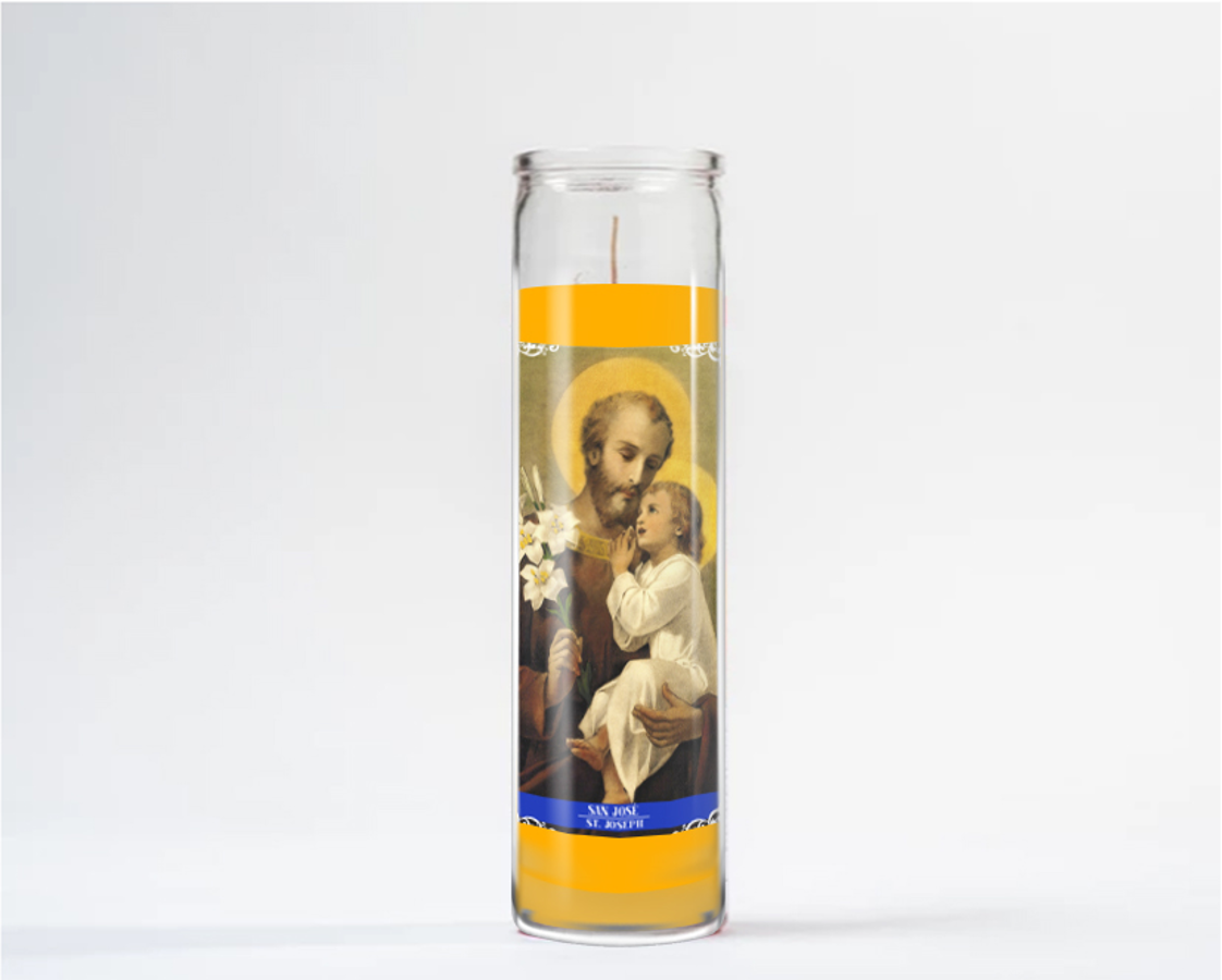 Zafiro Glass Jar Candle 8" Saint Joseph