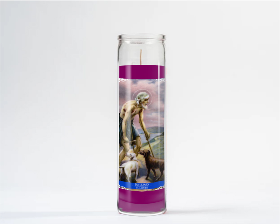 Zafiro Glass Jar Candle 8" Saint Lazarus Lilac