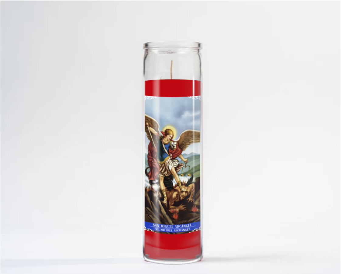 Zafiro Glass Jar Candle 8" Saint Michael Archangel