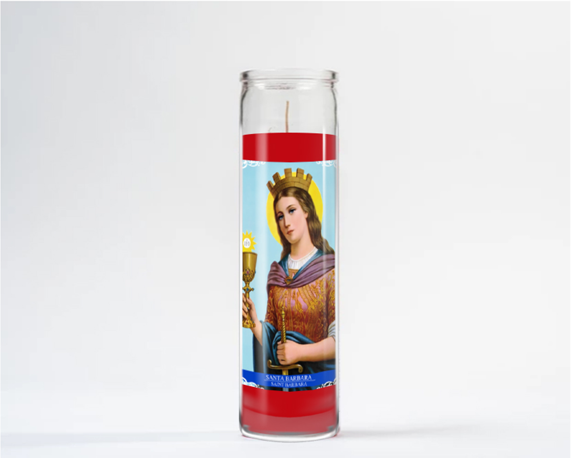 Zafiro Glass Jar Candle 8" Saint Barbara
