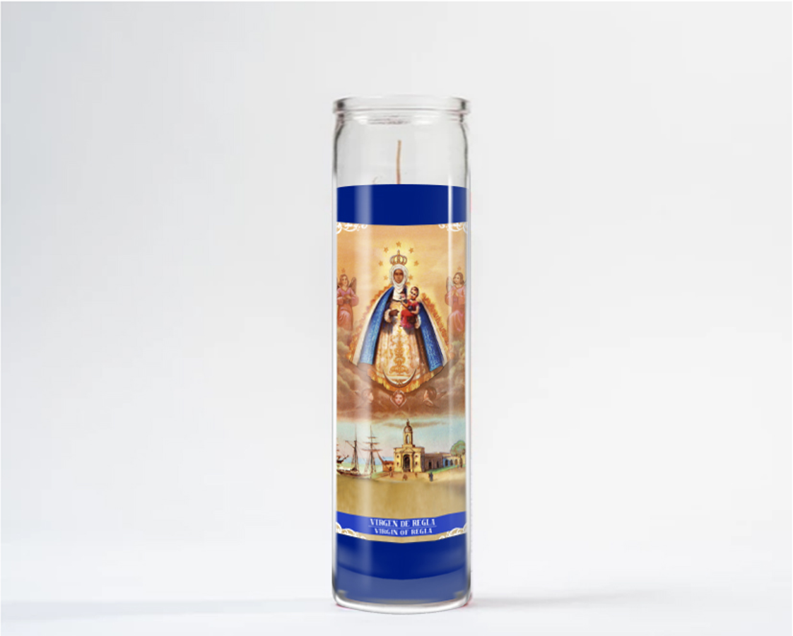 Zafiro Glass Jar Candle 8" Virgin of Regla