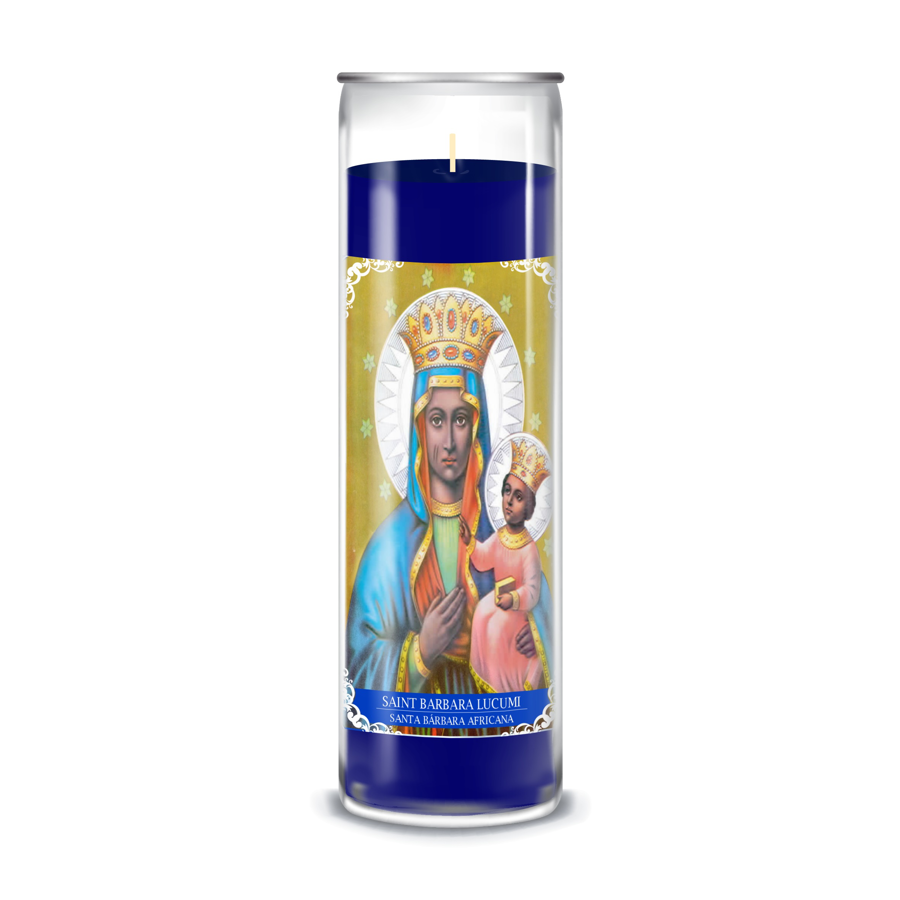 Zafiro Glass Jar Candle 8" Saint Barbara Lucumi