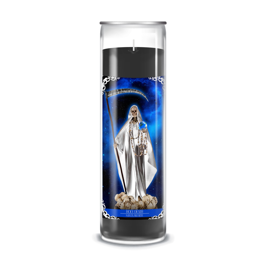 Zafiro Glass Jar Candle 8" Holy Death Black